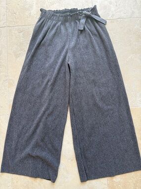 Zara Gray Ribbed Wide-Leg Knit Pants Size 10